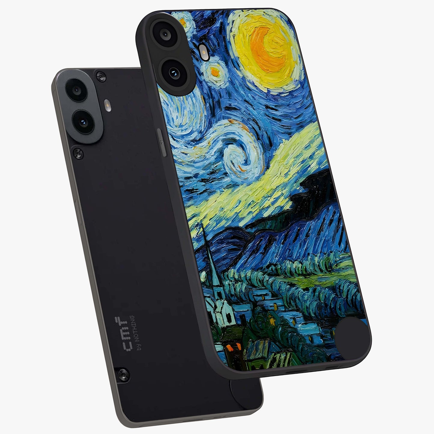 Van Gogh Art Glass Case displayed in angled mockup highlighting swirling brushstroke design with artistic aesthetic.