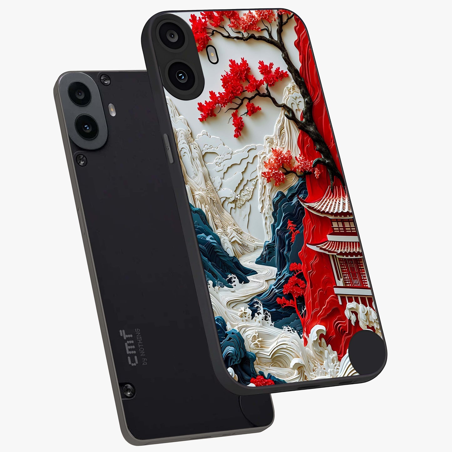 Whispers Of Sakura Waves Glass Case displayed in angled mockup highlighting flowing sakura design with soft floral aesthetic.