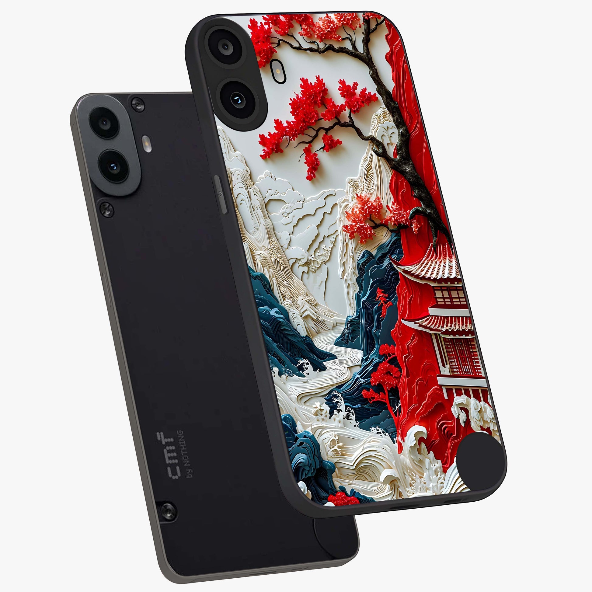 Whispers Of Sakura Waves Glass Case displayed in angled mockup highlighting flowing sakura design with soft floral aesthetic.