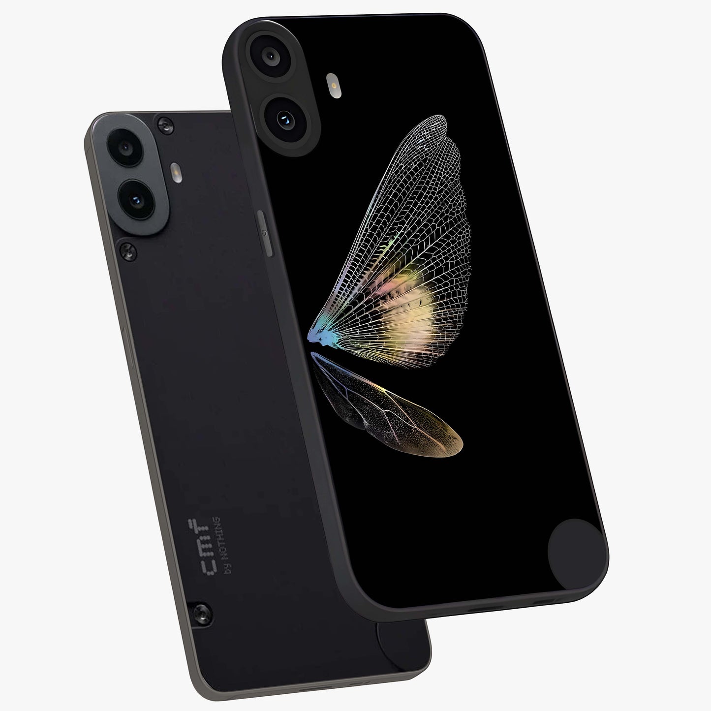 Whispers Of Wings Glass Case displayed in angled mockup highlighting soft feather design with celestial aesthetic style.