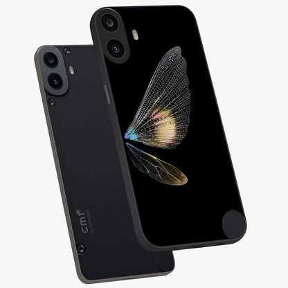 Whispers Of Wings Glass Case displayed in angled mockup highlighting soft feather design with celestial aesthetic style.