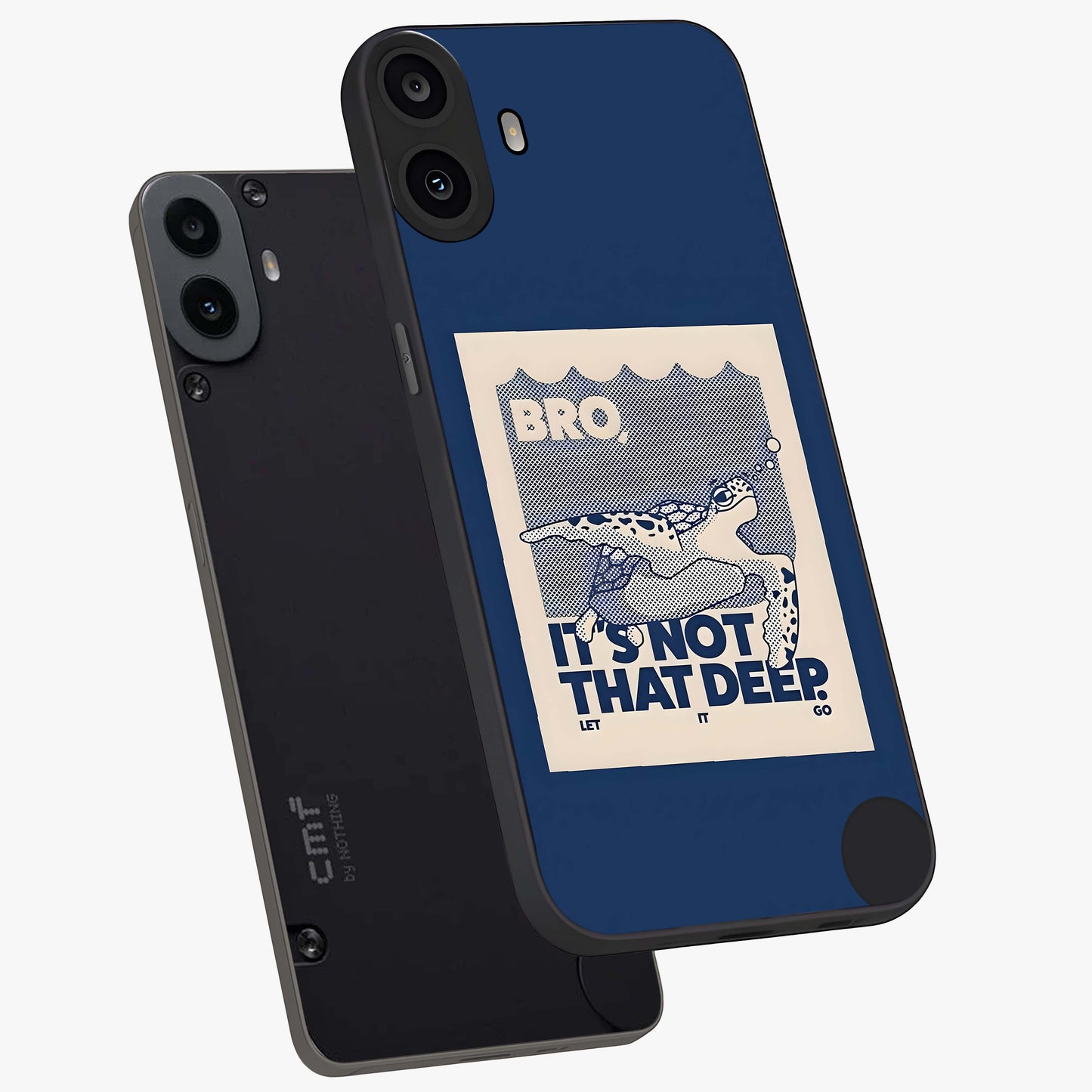 Worry Less Swim Glass Case displayed in angled mockup highlighting fun typography design with relaxed aesthetic style.