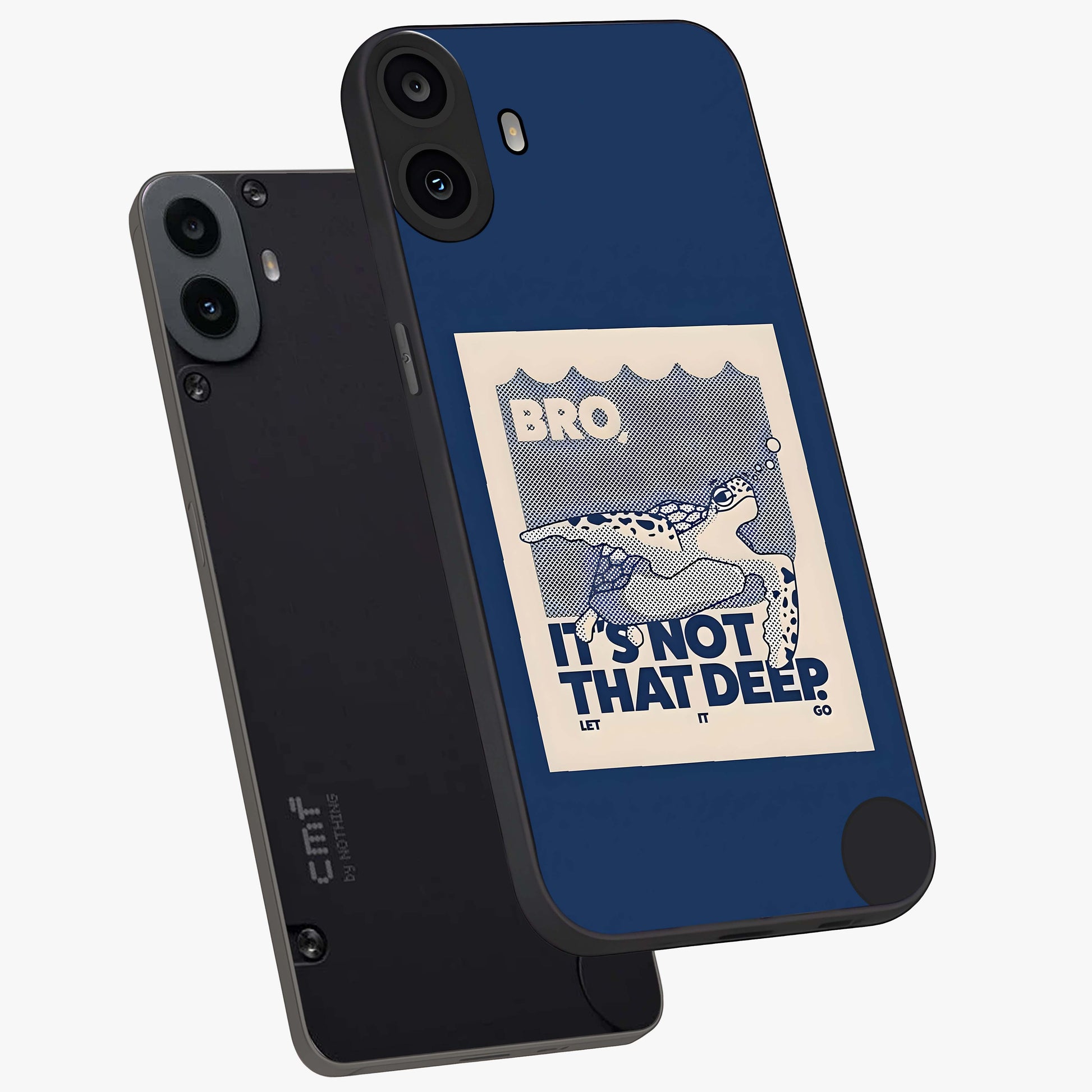 Worry Less Swim Glass Case displayed in angled mockup highlighting fun typography design with relaxed aesthetic style.