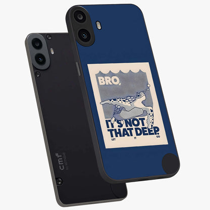 Worry Less Swim Glass Case displayed in angled mockup highlighting fun typography design with relaxed aesthetic style.