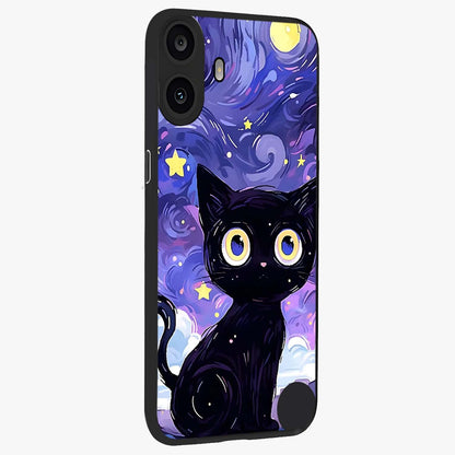 Abstract Cat Art Glass Case upright view showcasing creative feline illustration and aesthetic artistic style.