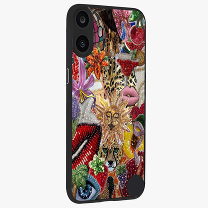 Beaded Fashion Jungle Glass Case upright view showcasing tropical jungle aesthetic with decorative bead elements.