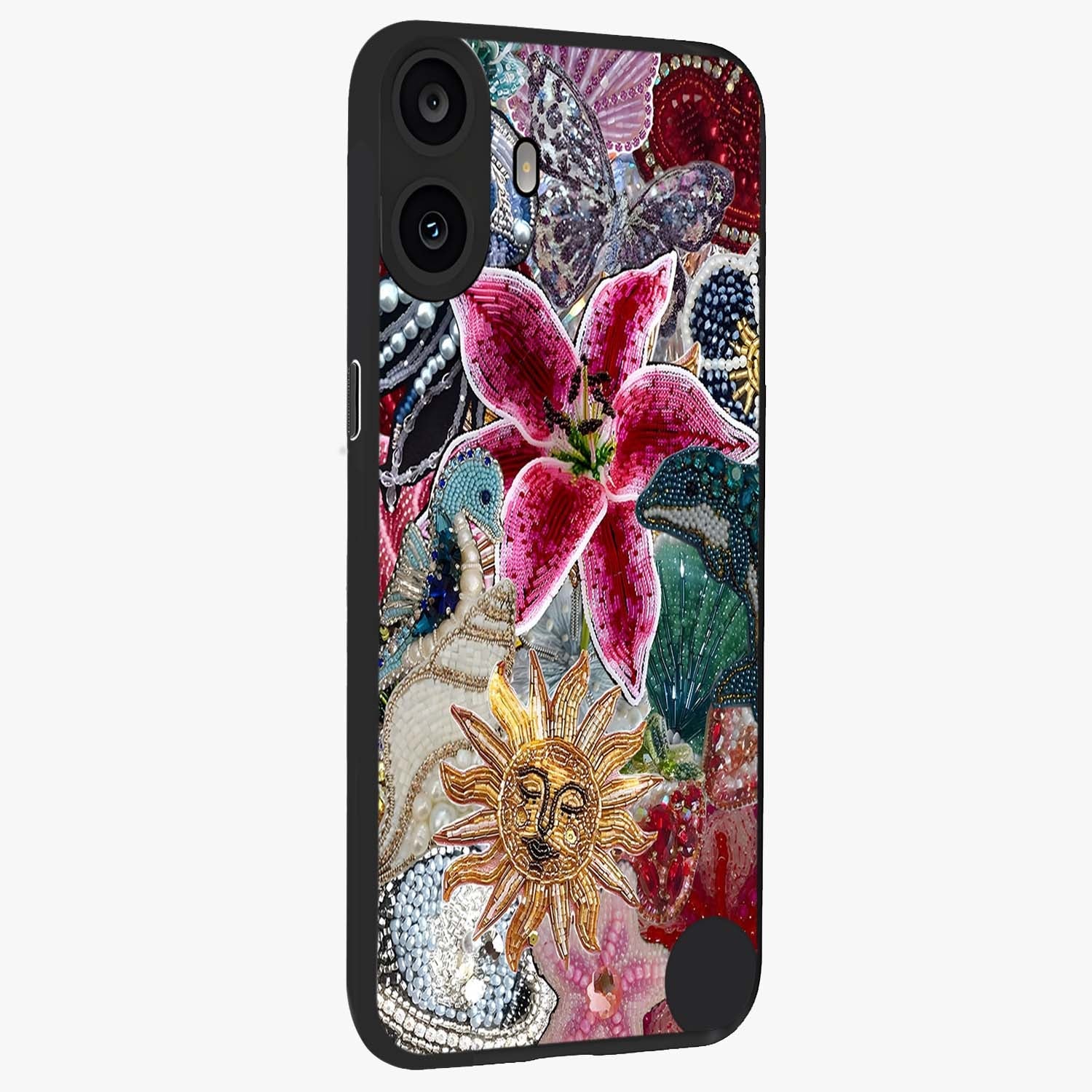 Beaded Garden Fantasy Glass Case upright view showcasing whimsical garden aesthetic with artistic bead details.