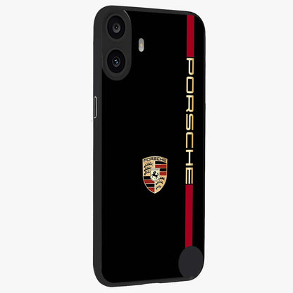 Black Minimal Porsche Glass Case upright view showcasing stylish automotive artwork with bold minimal theme.