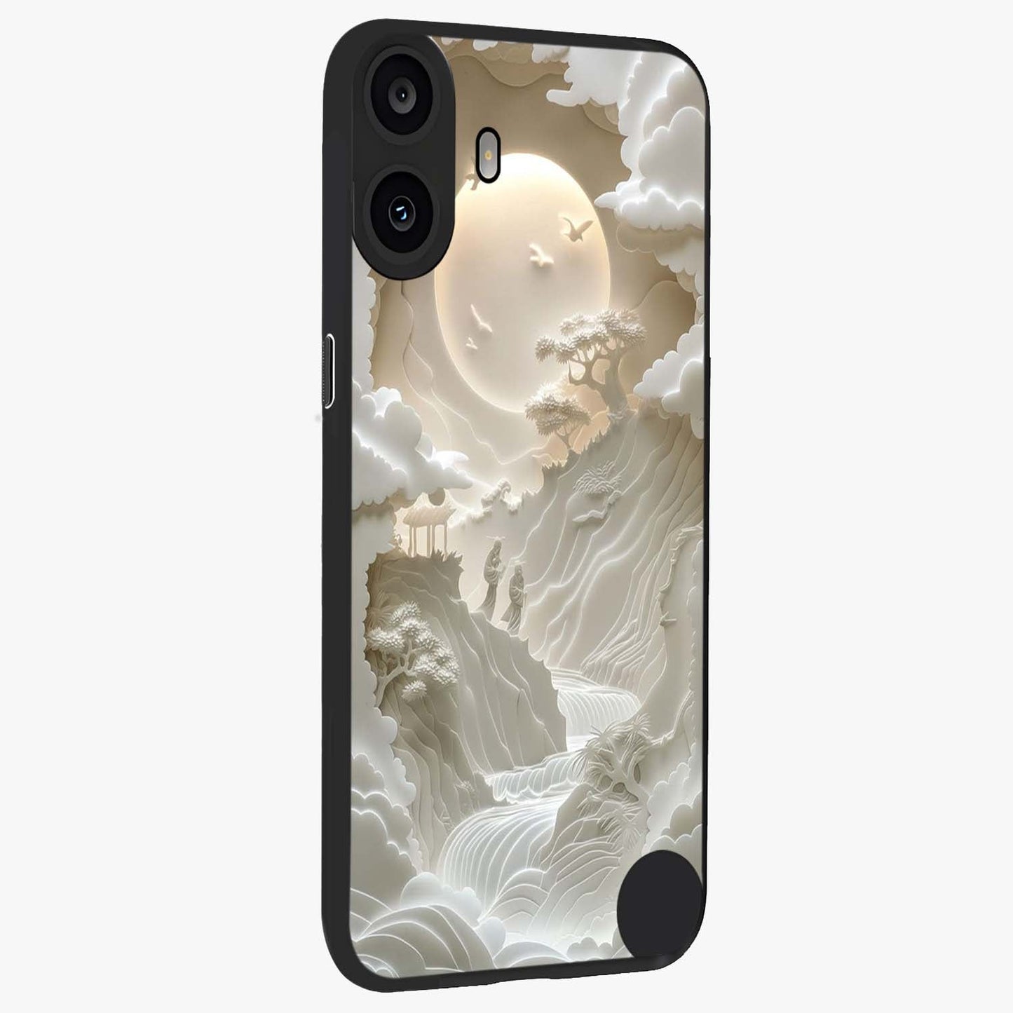 Celestial Origami Glass Case upright view showcasing creative origami artwork with modern celestial style.