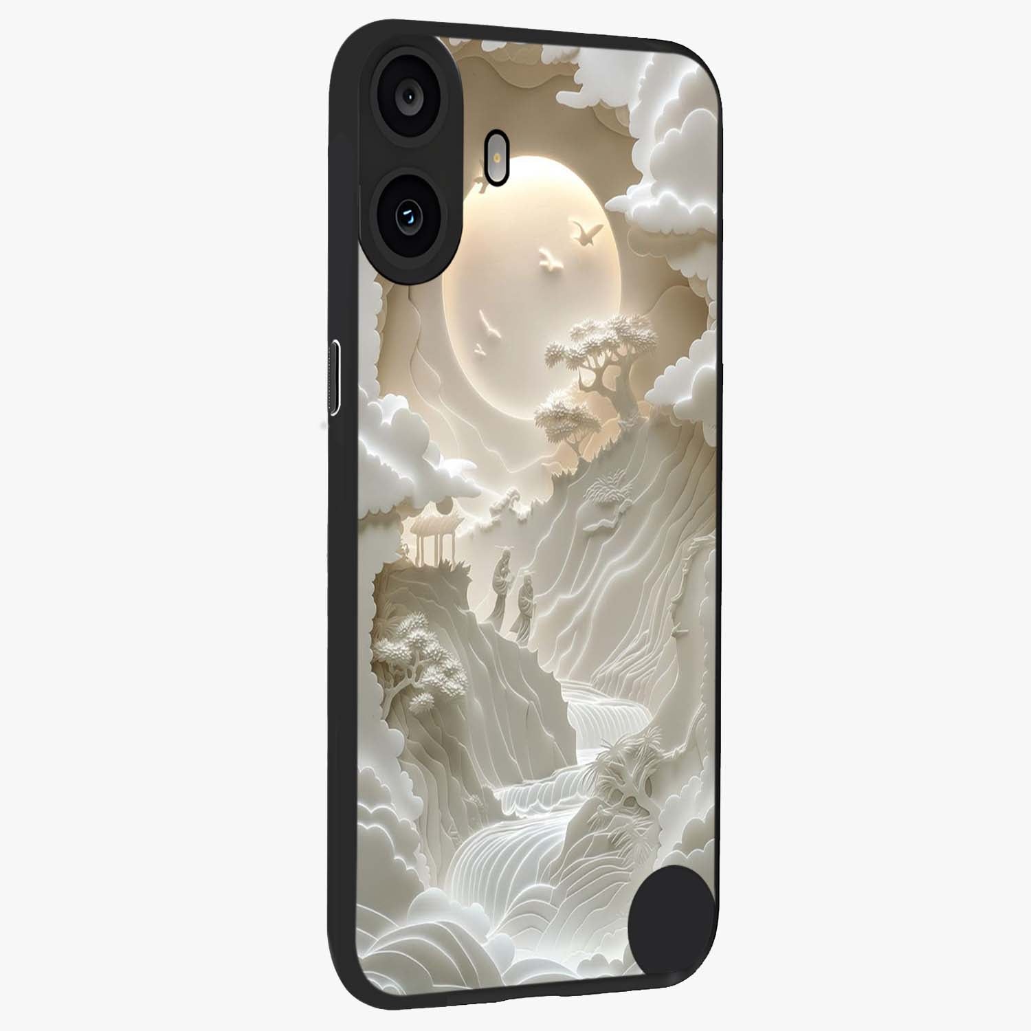 Celestial Origami Glass Case upright view showcasing creative origami artwork with modern celestial style.
