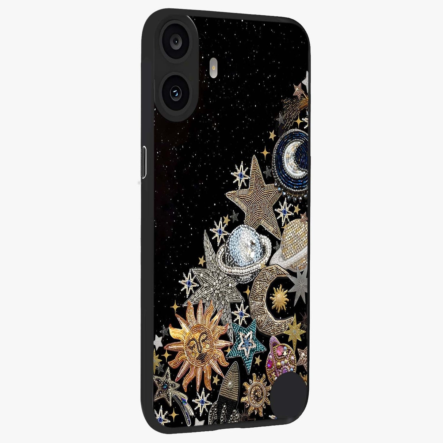 Cosmic Sparkle Dreams Glass Case upright view showcasing glowing cosmic artwork with magical galaxy theme.