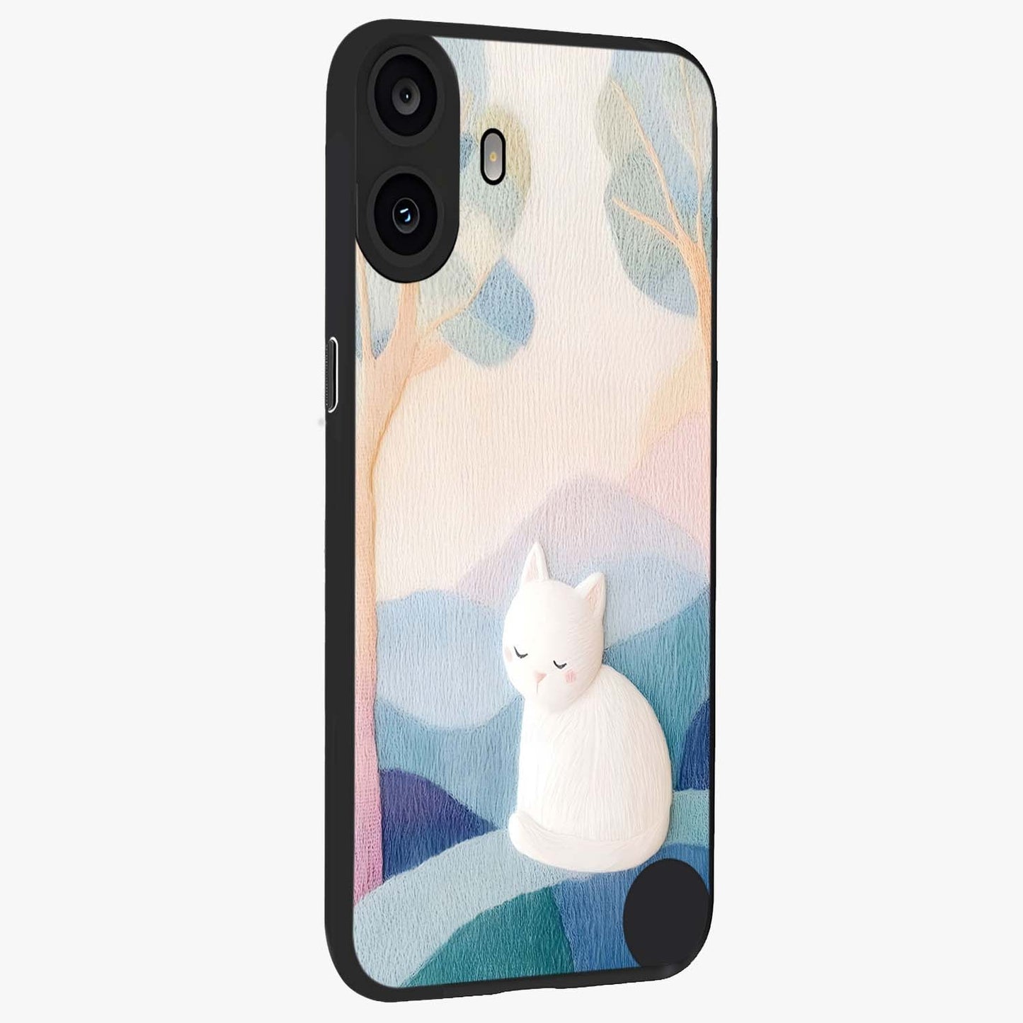 Cotton Dream Cat Glass Case upright view showcasing charming cat artwork with cozy dreamy theme.