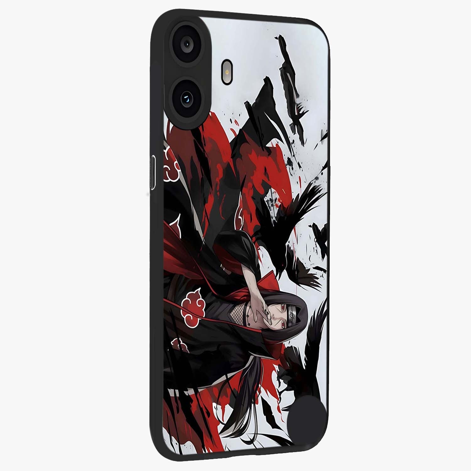 Crimson Crow Illusion Glass Case upright view showcasing striking crow illusion artwork with intense crimson theme.