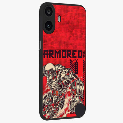 Crimson Mecha Titan Glass Case upright view showcasing dynamic robotic titan design with sci-fi inspired theme.