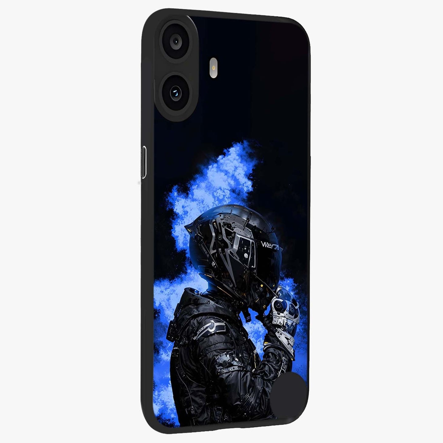 Cyber Sentinel Protocol Glass Case upright view showcasing advanced cyber sentinel artwork with futuristic tech theme.