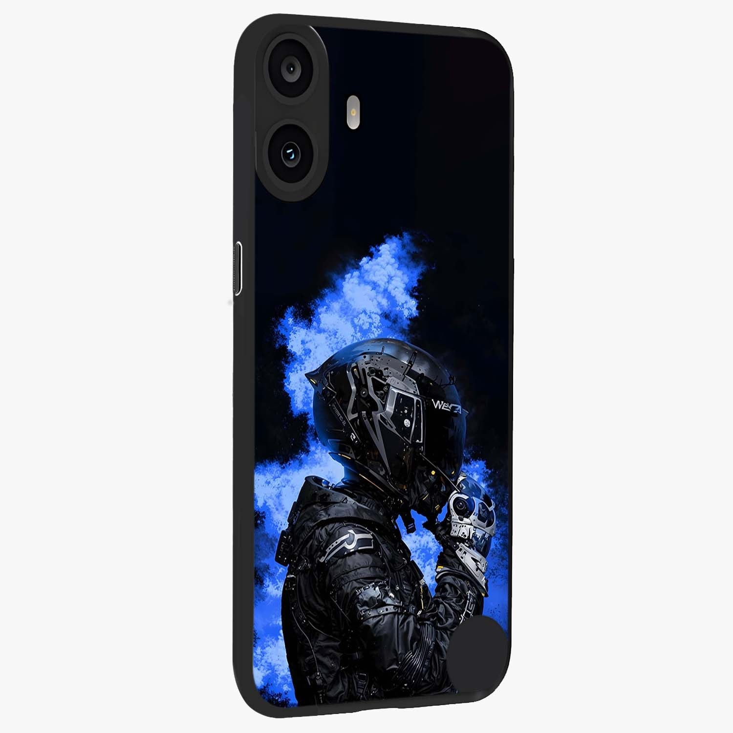 Cyber Sentinel Protocol Glass Case upright view showcasing advanced cyber sentinel artwork with futuristic tech theme.