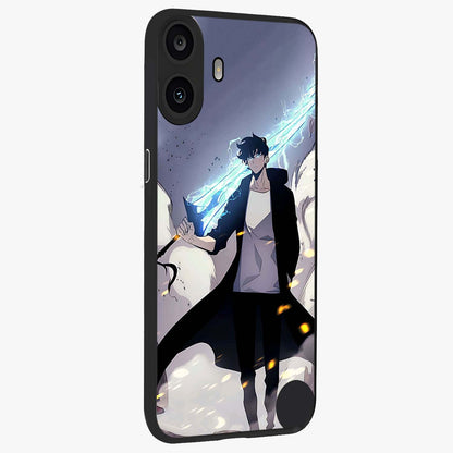 Dark Lightning Anime Warrior Glass Case upright view showcasing dramatic warrior artwork with dark lightning aesthetic.