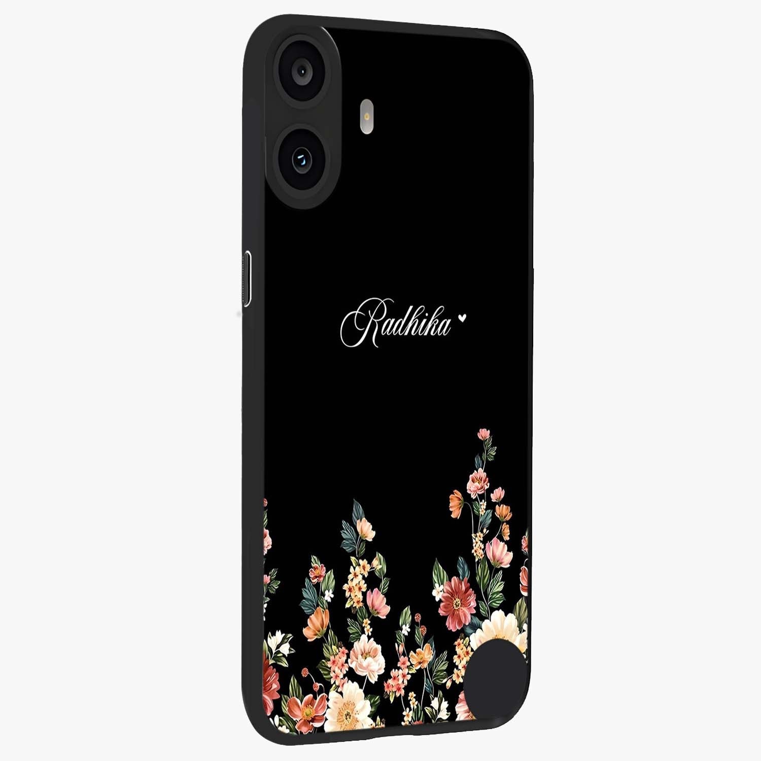 Floral Design With a Custom Personalized Name Glass Case upright view showcasing delicate floral artwork with personalized aesthetic style.
