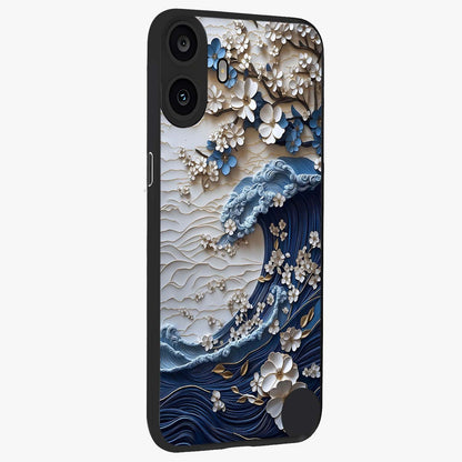 Floral Wave Origami Glass Case upright view showcasing creative floral origami artwork with artistic decorative theme.