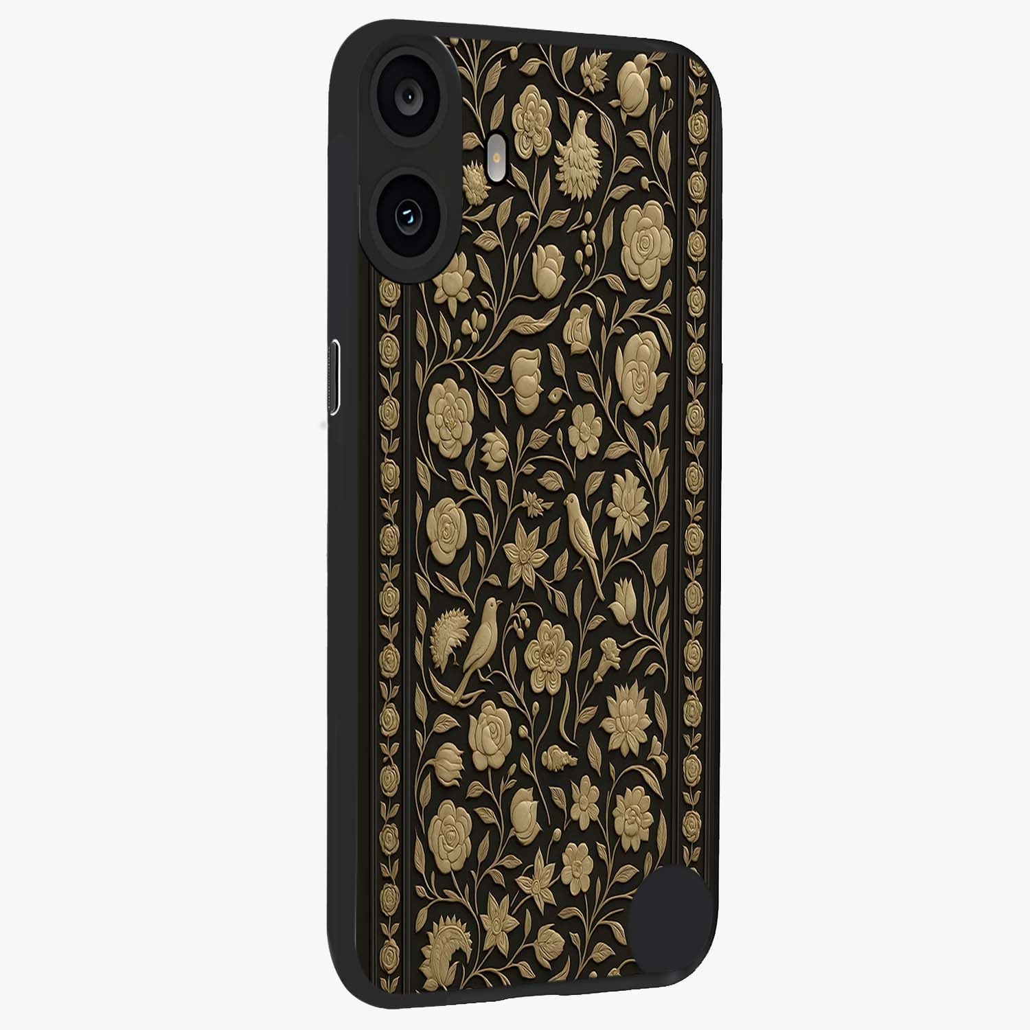 Golden Evil Eye Mandala Glass Case upright view showcasing decorative evil eye mandala artwork with spiritual aesthetic style.