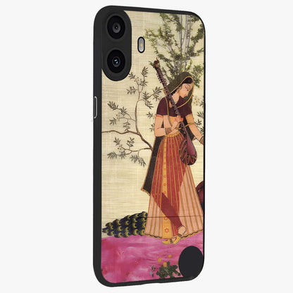 Lady With Veena Art Glass Case upright view showcasing classical veena artwork with traditional artistic theme.