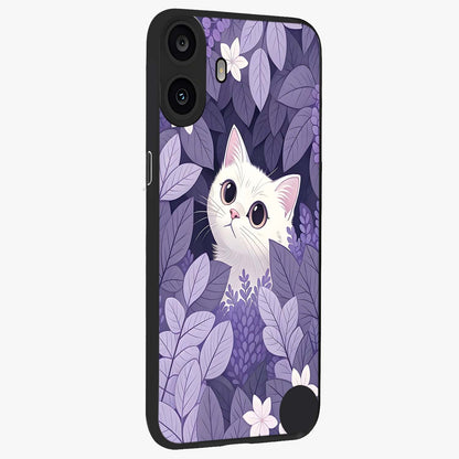 Lilac Hide Peek Cat Glass Case upright view showcasing charming cat artwork with adorable peek theme.