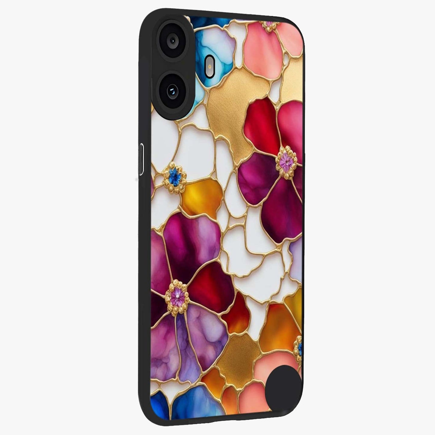 Marble Flower Pattern Glass Case upright view showcasing decorative marble flower artwork with refined style.