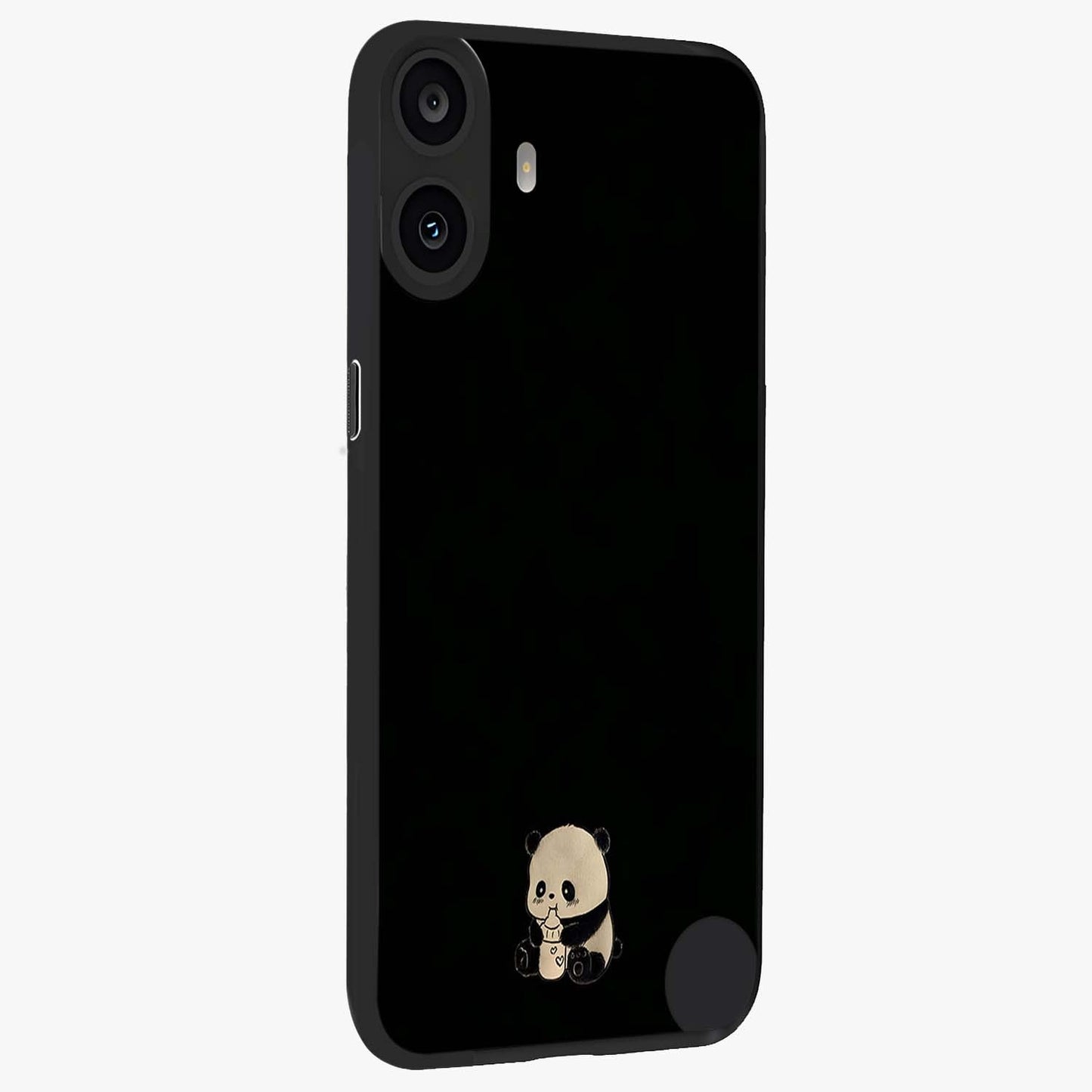 Midnight Panda Love Glass Case upright view showcasing charming panda artwork with playful romantic theme.