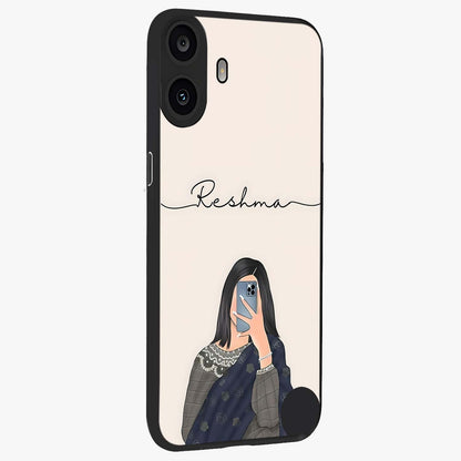 Mirror Mood Muse With Custom Name Glass Case upright view showcasing artistic mirror themed artwork with personalized aesthetic.