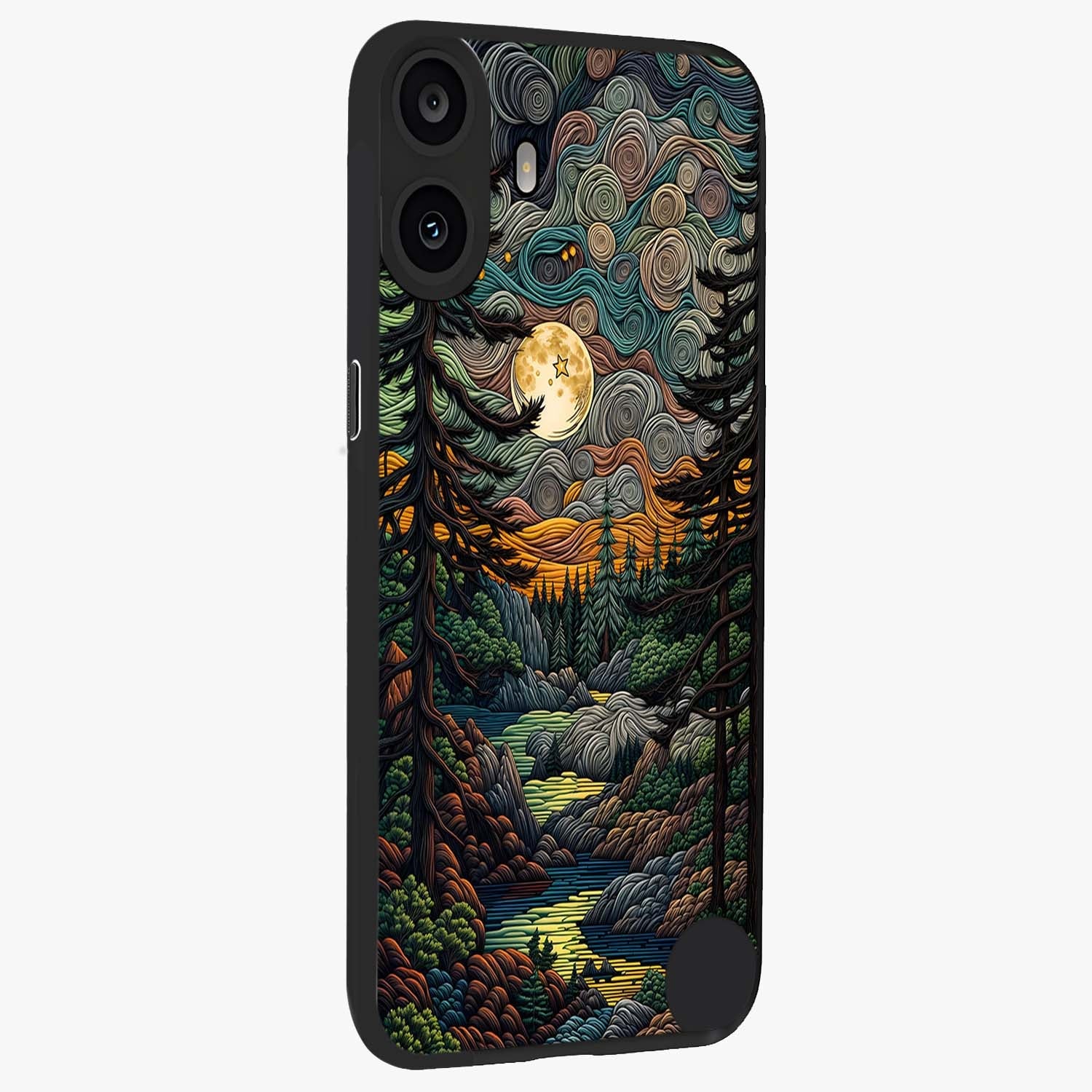 Moonlight Forest Dream Glass Case upright view showcasing magical forest artwork with calm night theme.
