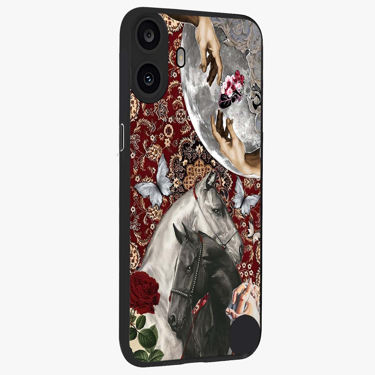 Moonlit Royal Stallion Glass Case upright view showcasing dramatic horse artwork with glowing moon themed design.