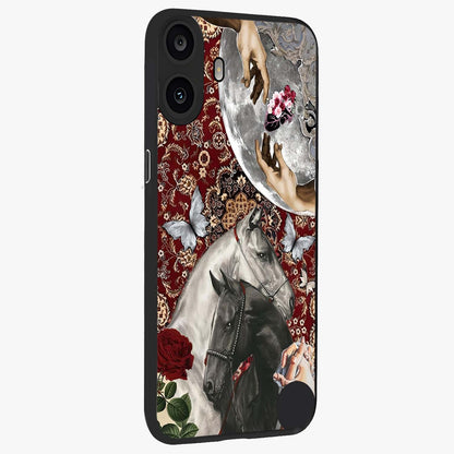 Moonlit Royal Stallion Glass Case upright view showcasing dramatic horse artwork with glowing moon themed design.