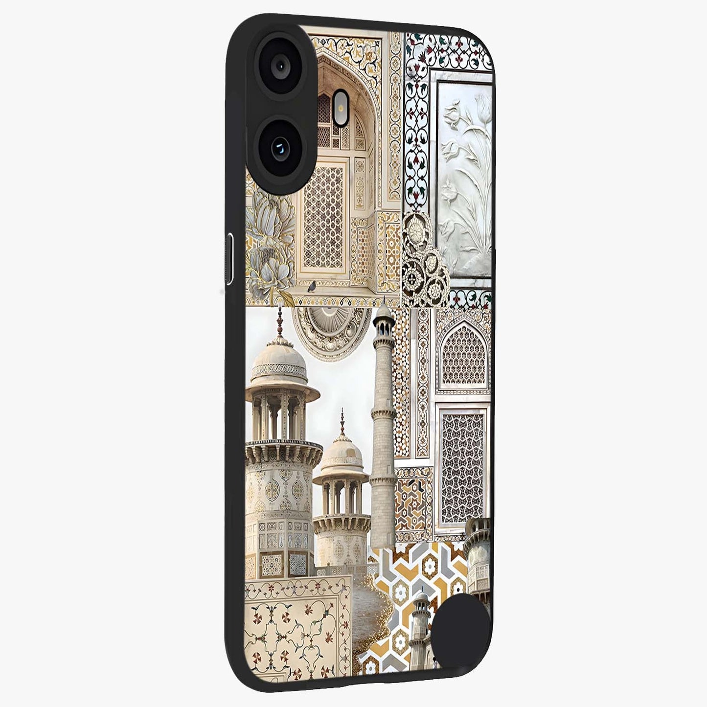Mughal Marble Legacy Glass Case upright view showcasing ornate Mughal design with luxurious traditional theme.