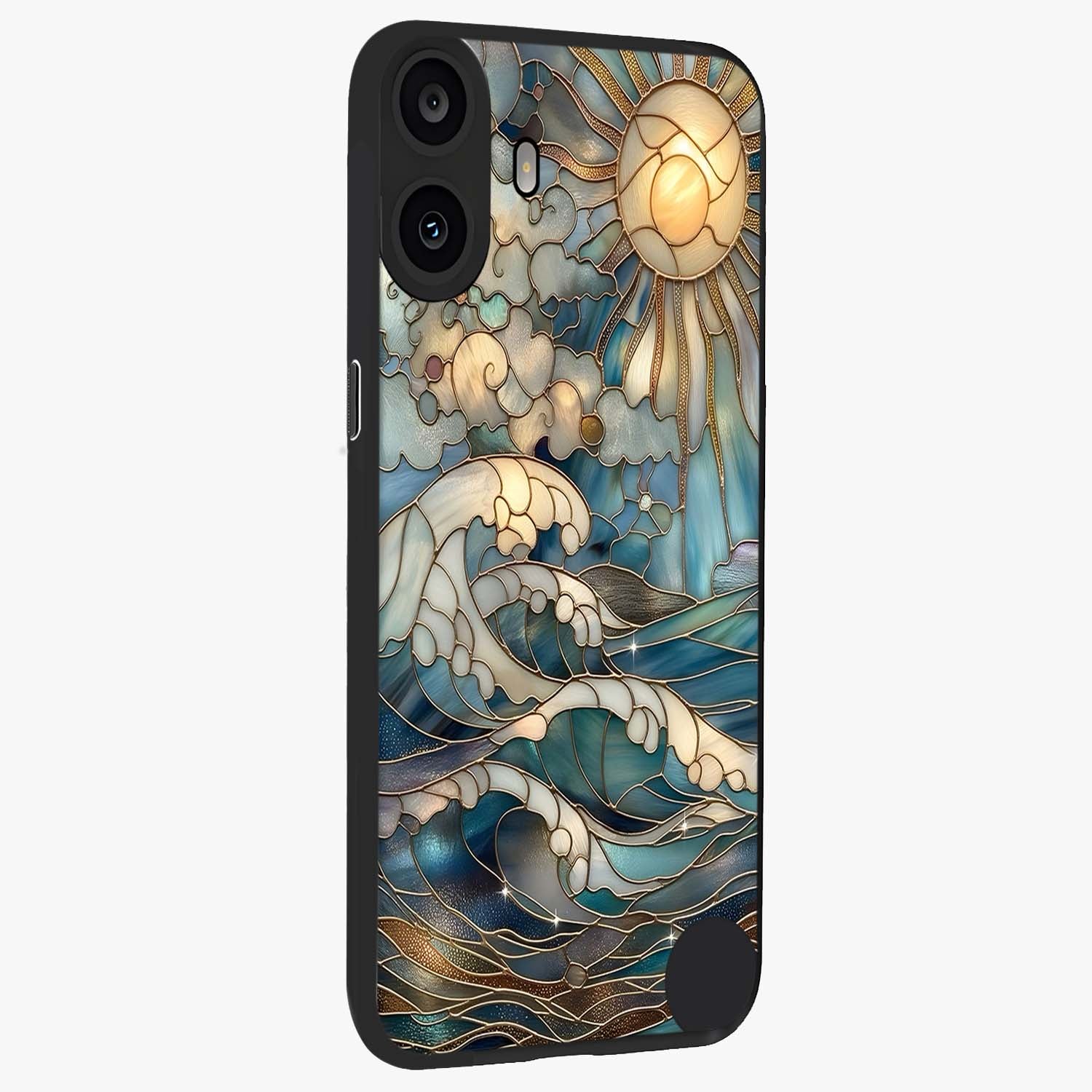 Oceanic Stained Printed Glass Case upright view showcasing decorative ocean pattern artwork with vibrant marine theme.