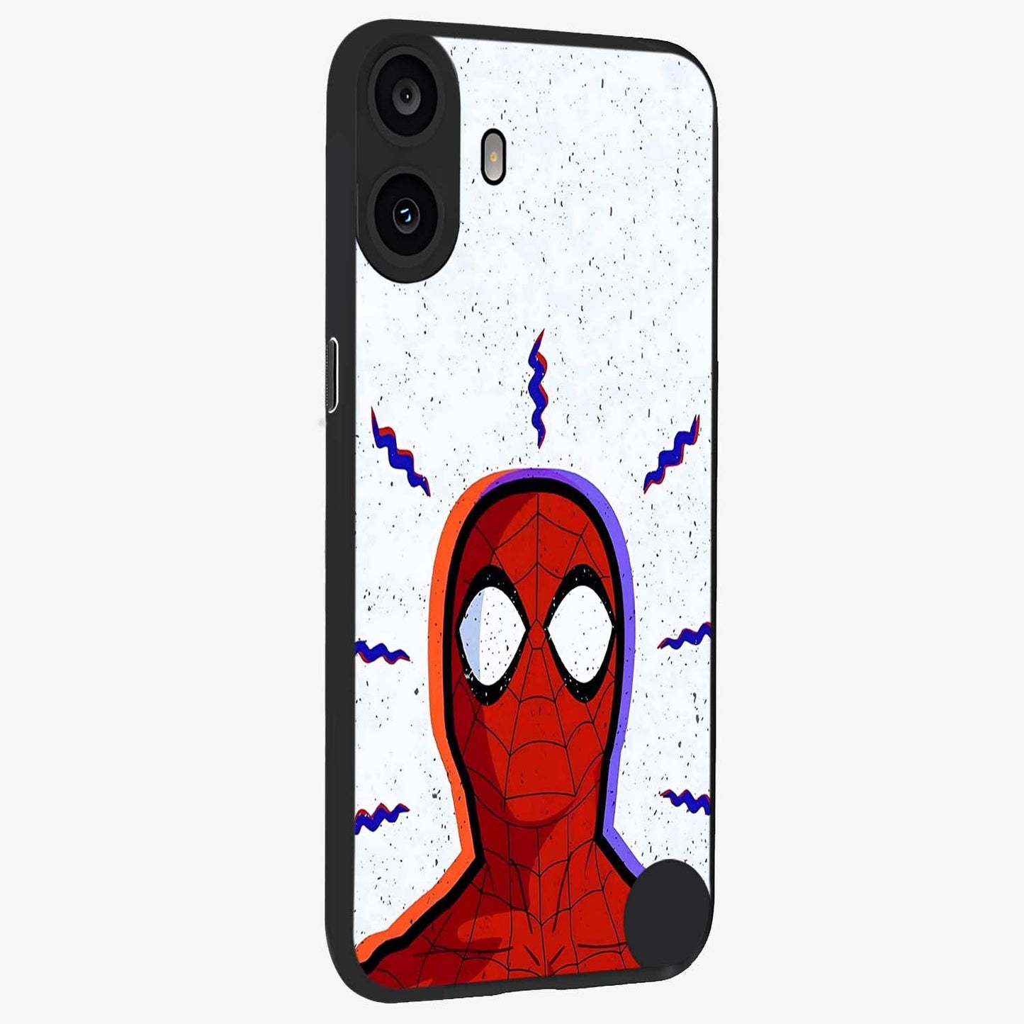Omg Spiderman Glass Case upright view showcasing energetic superhero artwork with vibrant comic theme.