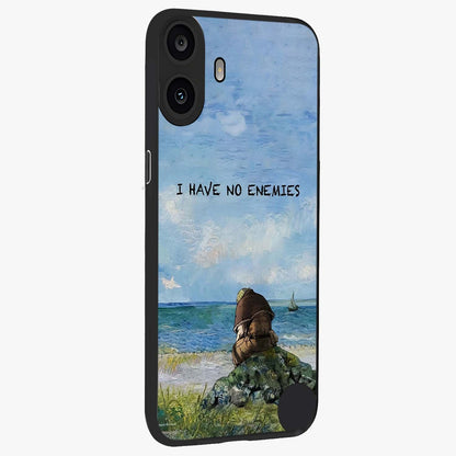 Peace Beyond War Glass Case upright view showcasing powerful peace symbol artwork with inspirational theme.