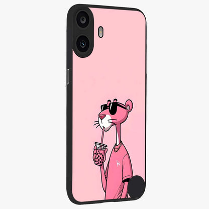 Pink Panther Glass Case upright view showcasing fun animated artwork with stylish retro cartoon theme.