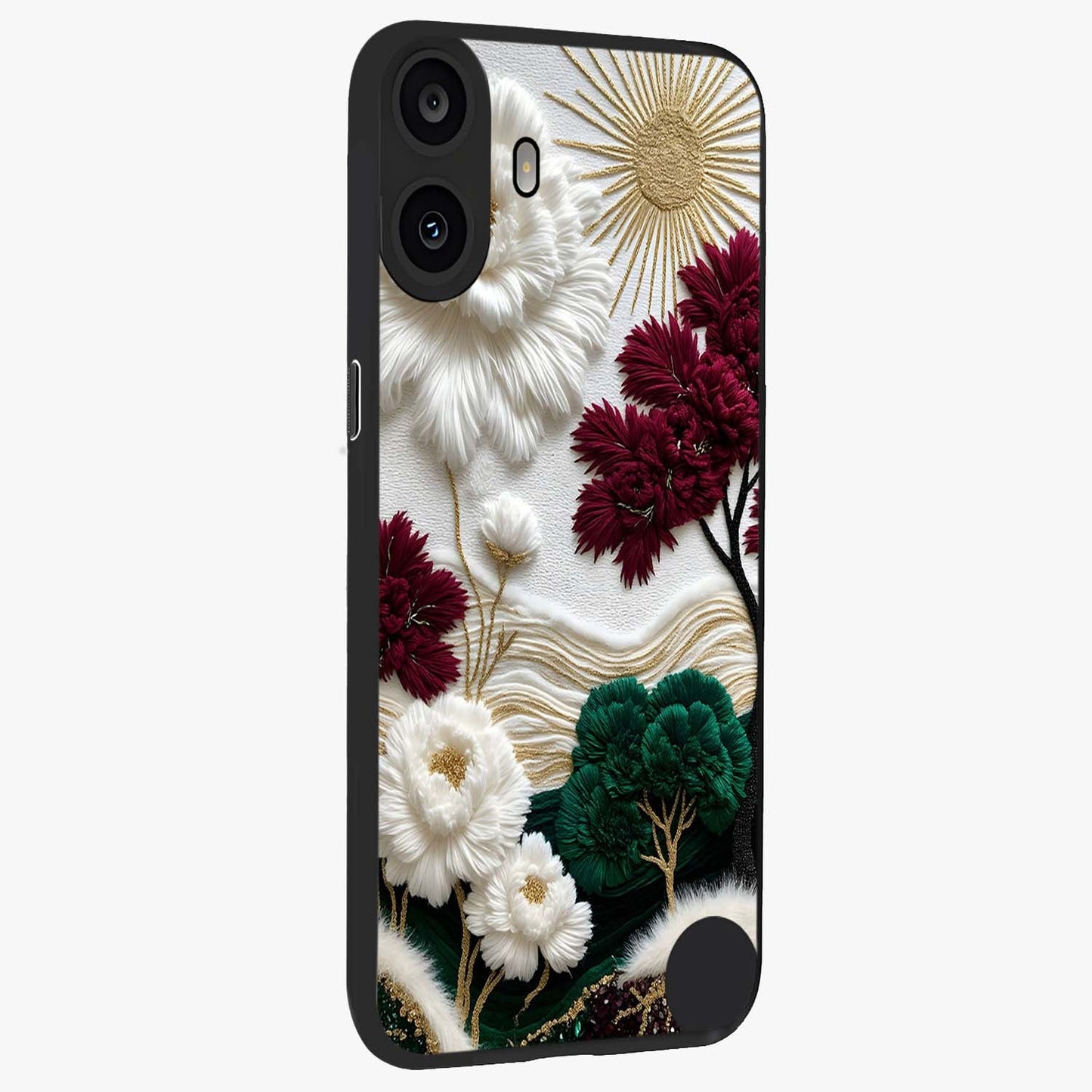 Radiant Bloom Elegance Glass Case upright view showcasing decorative flower artwork with refined botanical theme.