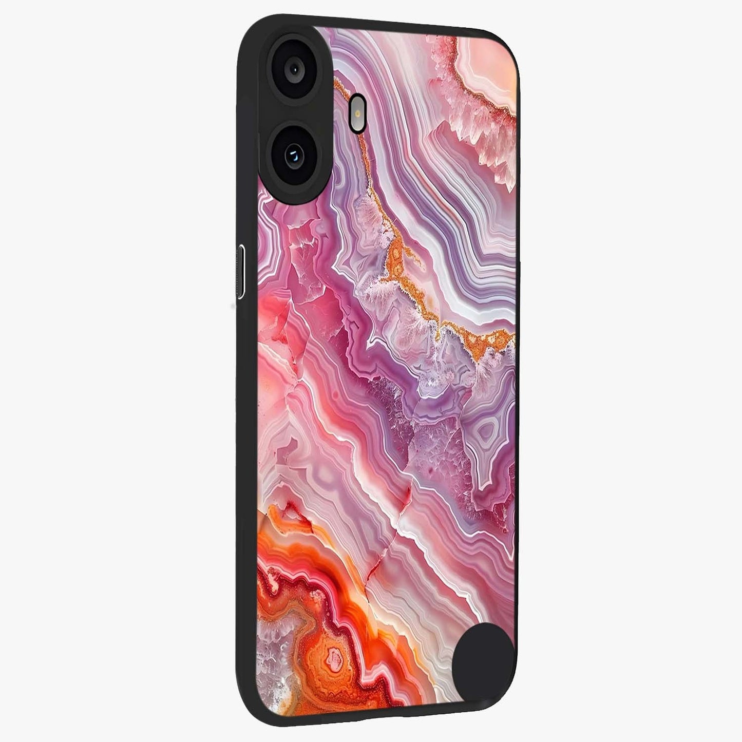 Rose Quartz Marble Glass Case upright view showcasing decorative marble artwork with luxurious pastel theme.