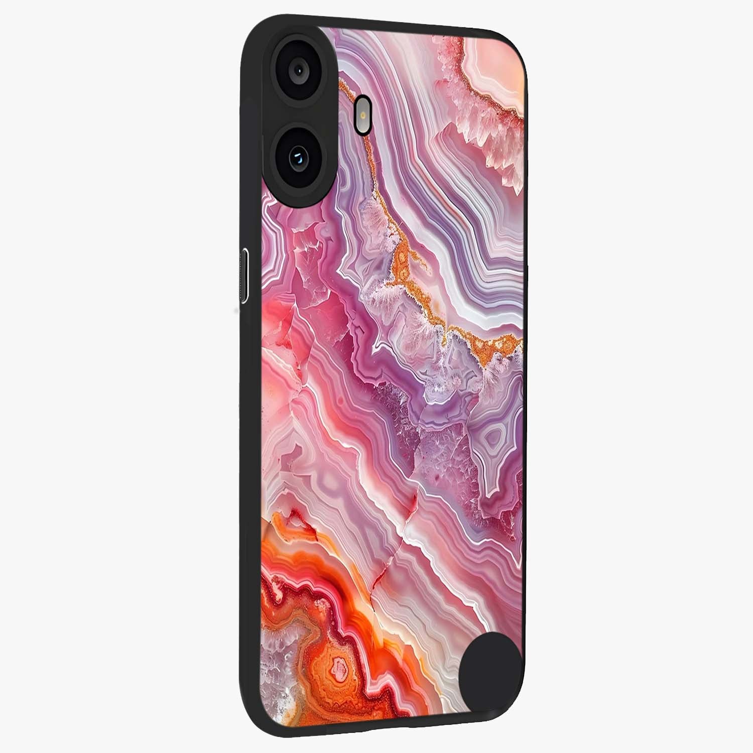 Rose Quartz Marble Glass Case upright view showcasing decorative marble artwork with luxurious pastel theme.