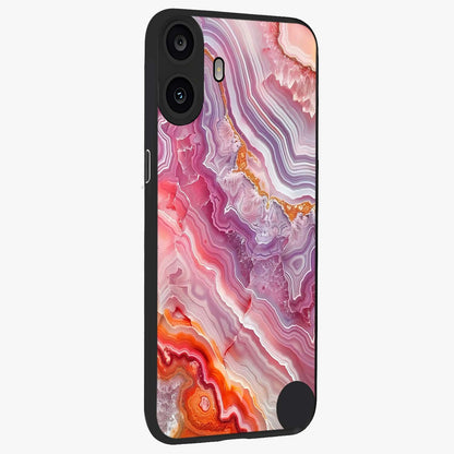 Rose Quartz Marble Glass Case upright view showcasing decorative marble artwork with luxurious pastel theme.