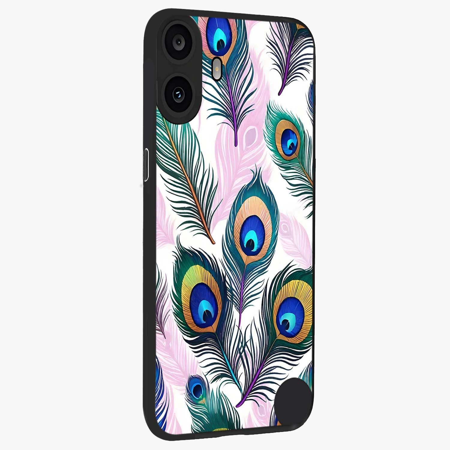 Royal Peacock Feathers Glass Case upright view showcasing elegant peacock feather artwork with decorative royal theme.