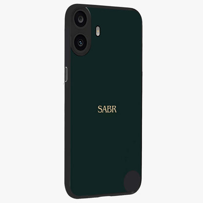 Sabr Minimal Patience Glass Case upright view showcasing calm minimalist artwork with motivational patience theme.