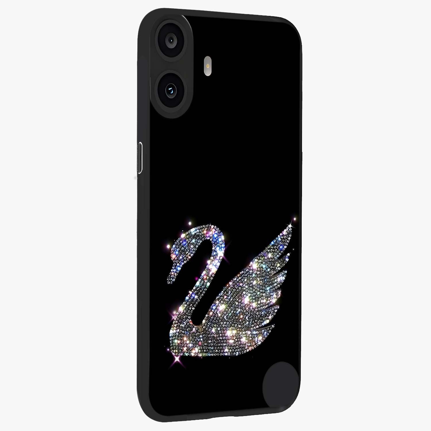 Starlit Swan Grace Glass Case upright view showcasing beautiful swan artwork with peaceful night themed design.