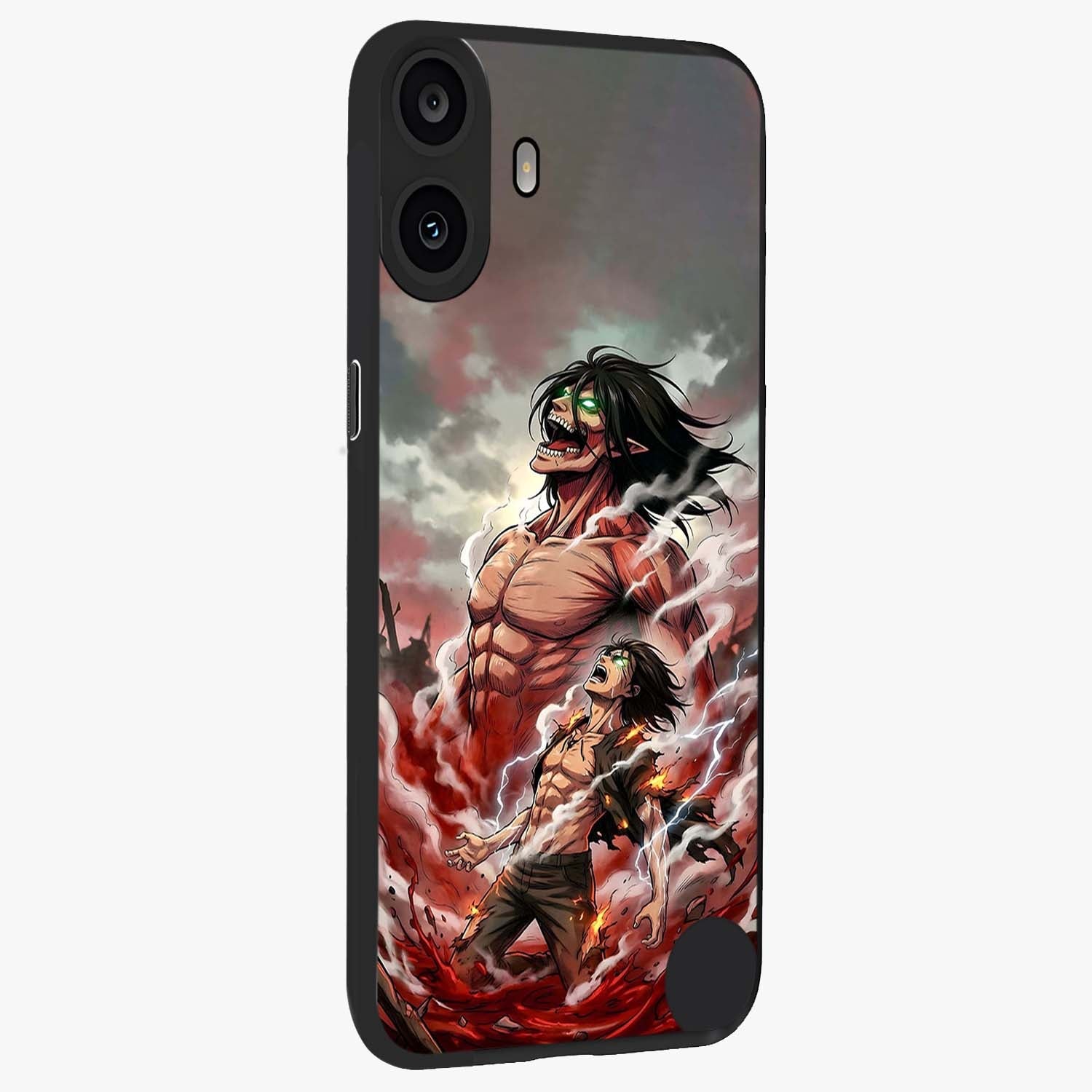 Titan Awakening Fury Glass Case upright view showcasing intense titan artwork with epic fantasy theme.