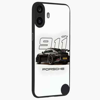 Turbo Legacy Icon Glass Case upright view showcasing bold racing inspired artwork with classic car theme.