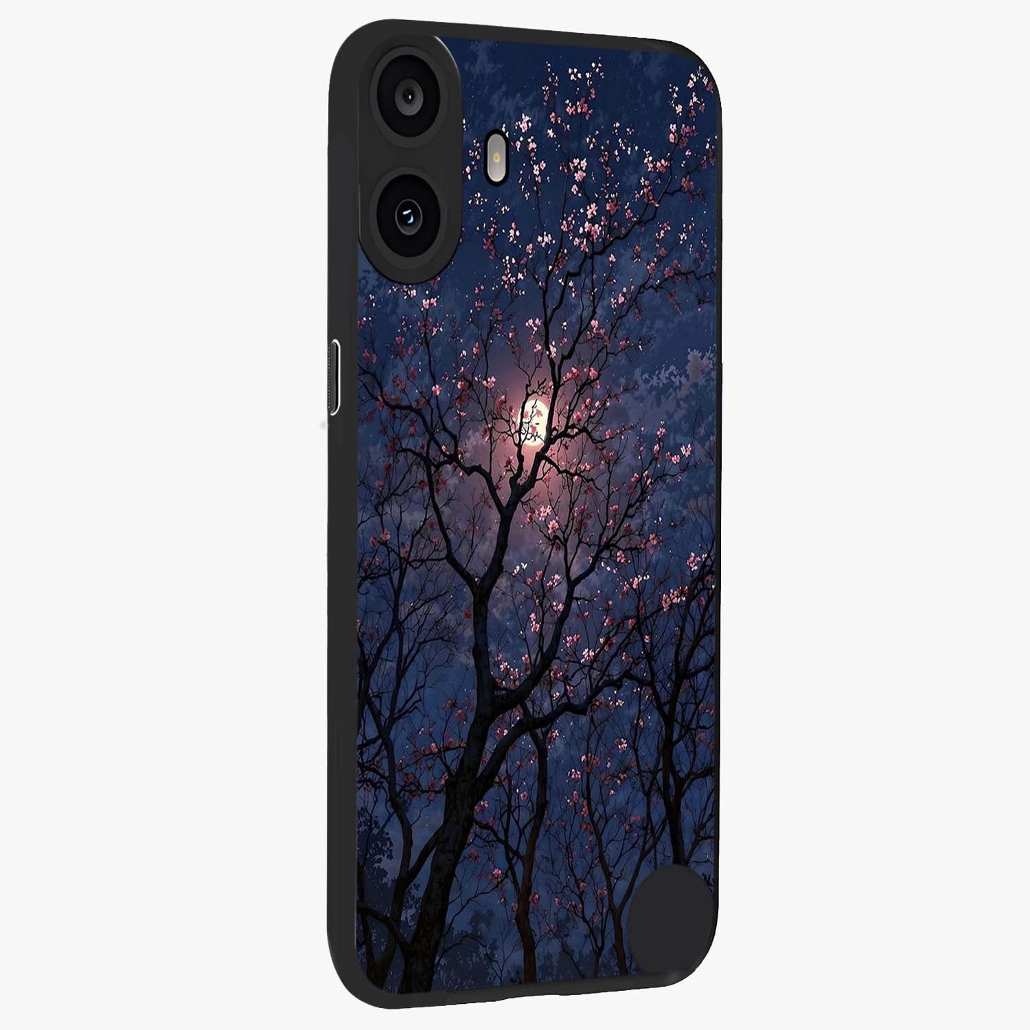 Twilight Sakura Serenade Glass Case upright view showcasing beautiful cherry blossom artwork with serene evening theme.
