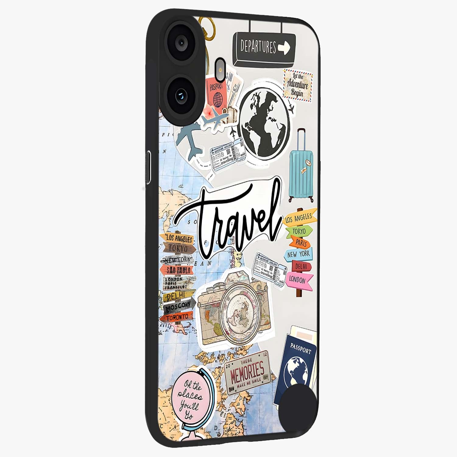 Wanderlust Journal Glass Case upright view showcasing wanderlust inspired artwork with creative exploration theme.