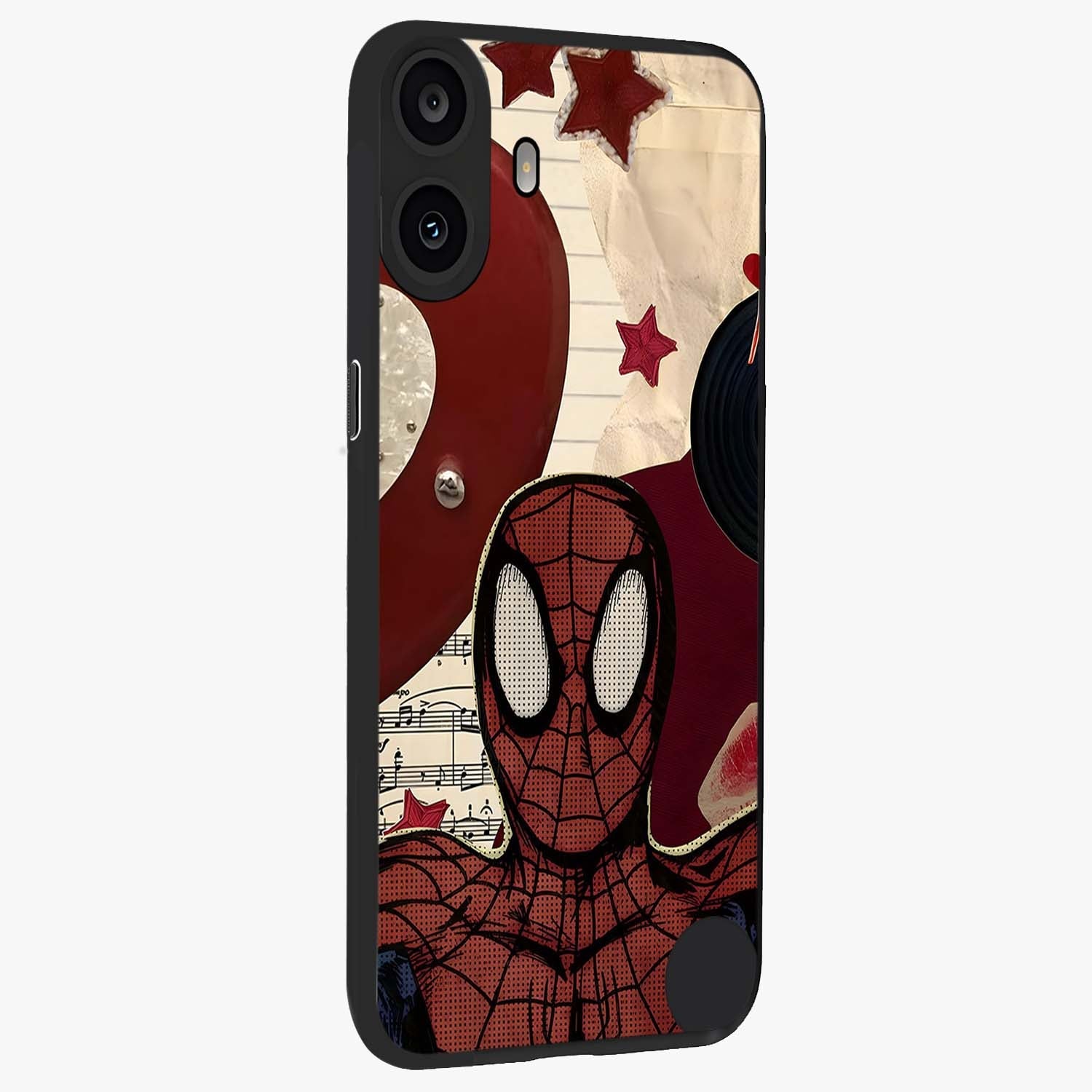 Web Warrior Vibes Glass Case upright view showcasing energetic superhero artwork with bold action theme.