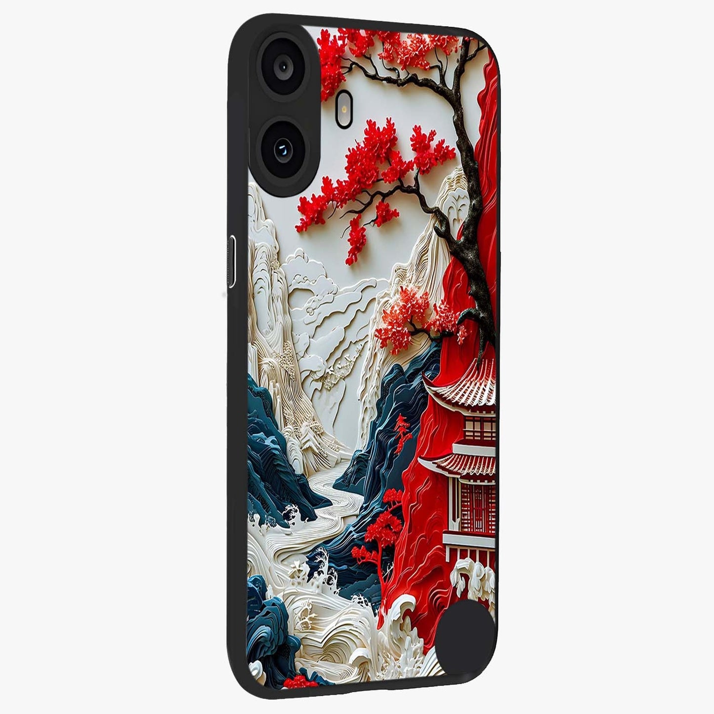 Whispers Of Sakura Waves Glass Case upright view showcasing delicate cherry blossom artwork with elegant nature theme.